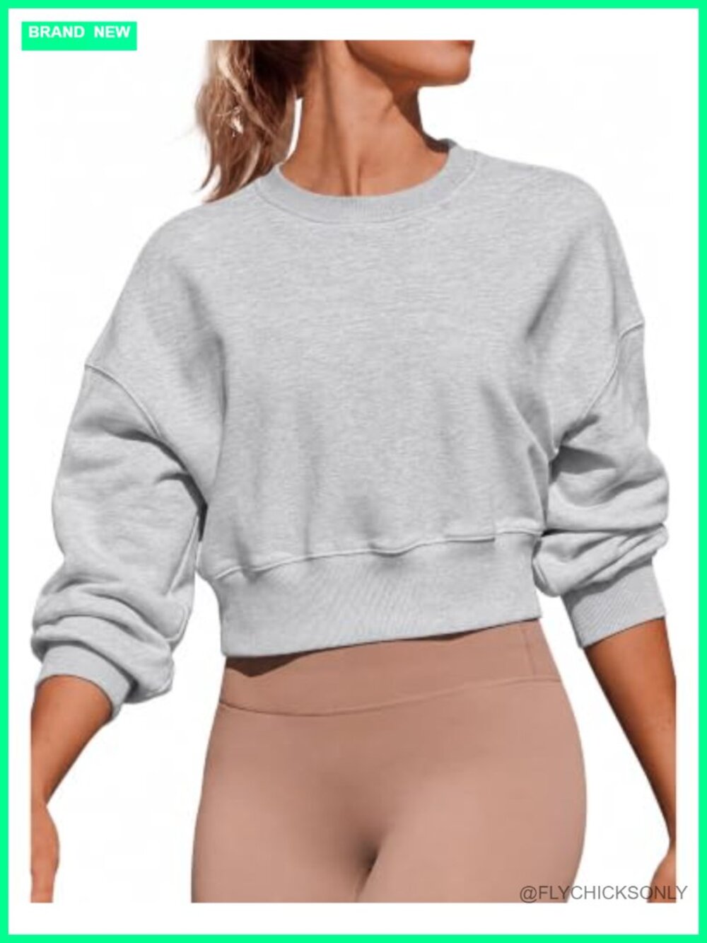 Fleece Lined Cropped Sweatshirt Drop Shoulder Loose Fit Crewneck Pullover